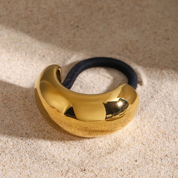 GLOSSY DOME PONY CUFF*Hair Band Accessories*18K Gold Plated*Hair Elastic* - Picture 6 of 9